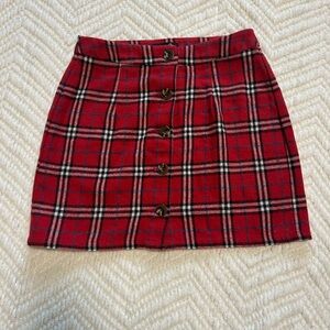 Plaid Button-Up Red Skirt